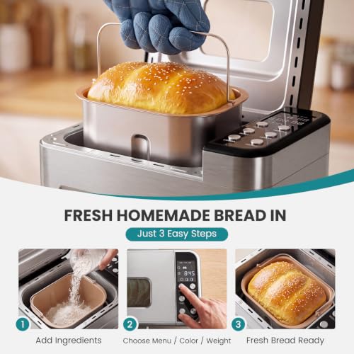 Image of OLIXIS Bread Maker, 21-IN-1 Bread Machine, 2LB Automatic Stainless Steel | Non-stick, 360 Powerful Circulation Baking, Smart Touch Panel, 3 Loaf Sizes & 3 Crust Colors, 650W, Easy Clean