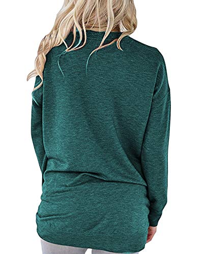 ZILIN Women's Casual Letter Print Crewneck T-Shirt Long Sleeve Tunic Tops Sweatshirt With Pockets (Green, Large)