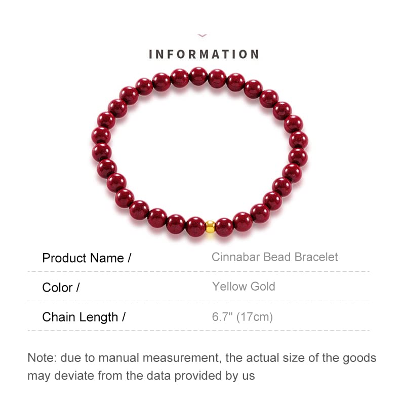 14K Gold Cinnabar Bracelet, Lucky Cinnabar Beaded Bracelet, Birthday Gift for Mother, Wife, Girlfriend, Mother's Day2