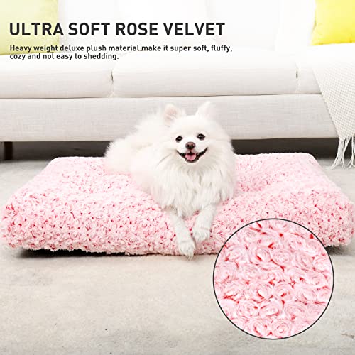 Image of KSIIA Washable Dog Bed Medium Size Dog Crate Bed Plush Pet Mat 29 inchx21 inch Pink | Deluxe Plush Comfy Kennel Pad, Anti-Slip Bottom,Deep Sleeping Mat for Medium Dogs,Machine Washable for Easy Cleaning