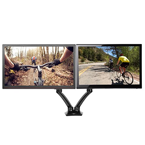 Loctek Dual Monitor Arm - Adjustable Gas Spring Desk Mount for 10 to 27 inch VESA Compatible Screens, Full Motion Monitor Stand with C clamp and Grommet Base D5D