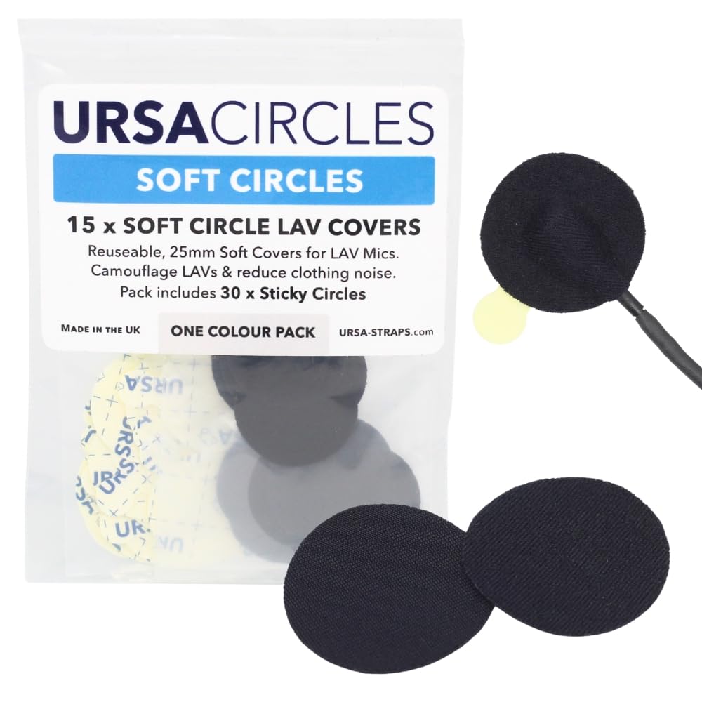URSA Soft Circles Mic Tape: Reusable Lav Mic Tape Soft Covers | Wind Shield and Camouflage for Lavalier Mics | 15x Soft Lavalier Tape Circles + 30x Stickies | Microphone Tape Black