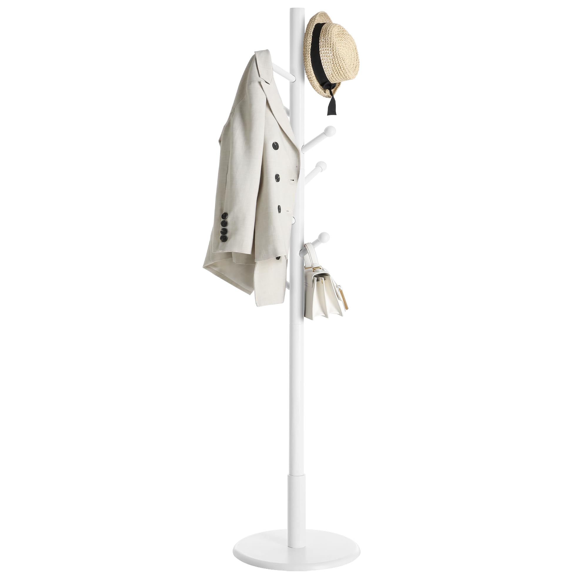 VASAGLE Perchero, Madera Maciza, en Forma de Árbol, 8 Ganchos para Chaquetas, Sombreros, para Pasillo, Ganchos y Barra de Soporte de Madera de Caucho, Blanco Nube RCR07WT