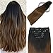 Clip in Hair Extensions Human Hair Balayage Natral Black Fading to Brown Hair Extensions Brunette Human Hair Extensions Double Weft Stainless Clips Thick Full Head #1bt4 120g 20Inch 7PCS