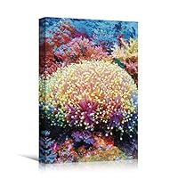 SIGNWIN Canvas Wall Art Yellow, Pink, Orange, Violet and Red Magnificent Sea Anemone Coral Marine Life Ocean Realism Beach Closeup Colorful Neon for Living Room, Bedroom, Office - 12x18 inches