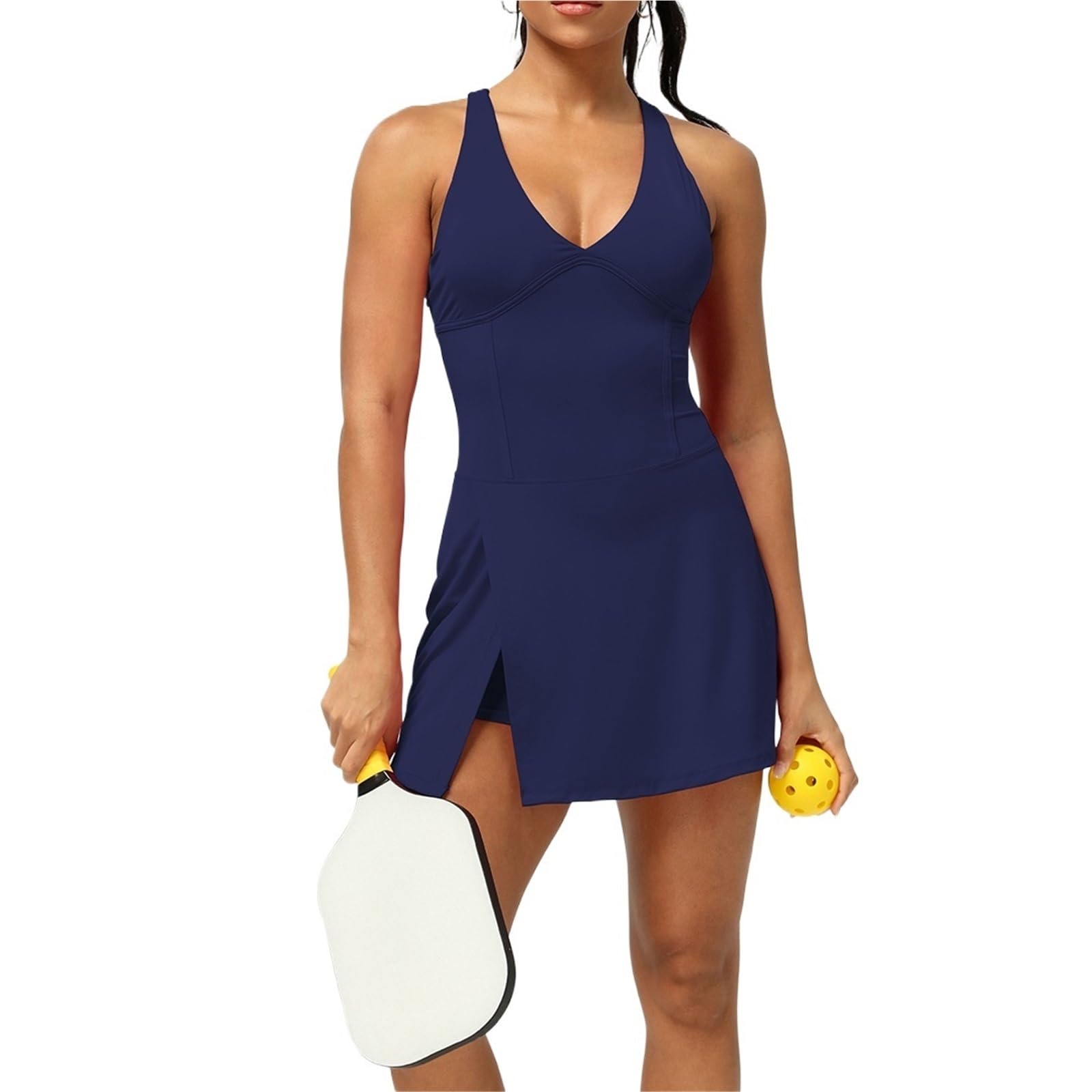 Completo Tennis Donna Abito da Tennis Casual da Donna, Elastico, Senza Maniche, con Scollo a V e Pantaloncini Foderati