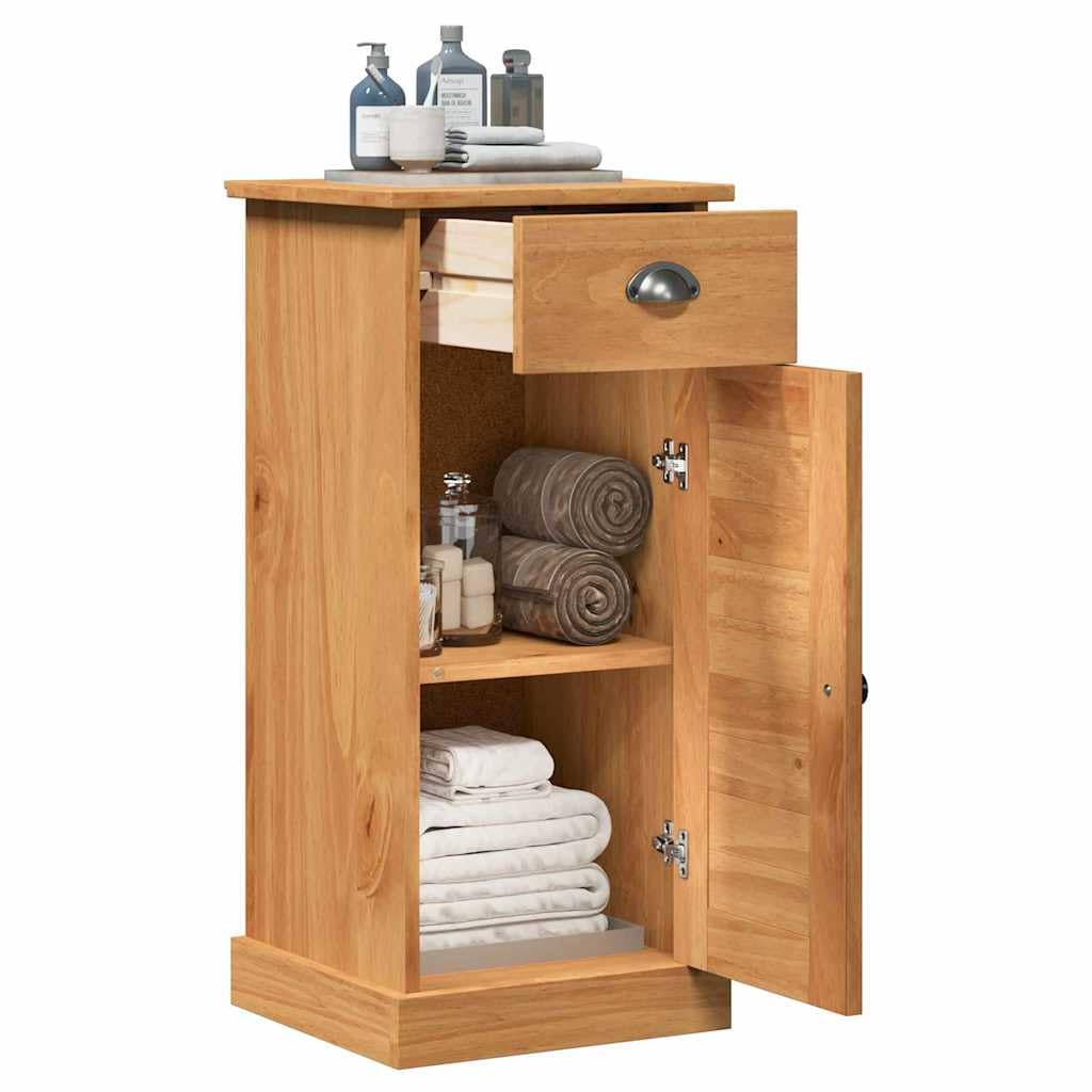 Mobile bagno VIGO marrone miele 37,5 x 34 x 80 cm legno massello design moderno con cassetto e porta, costruzione robusta per bagno ospiti WC