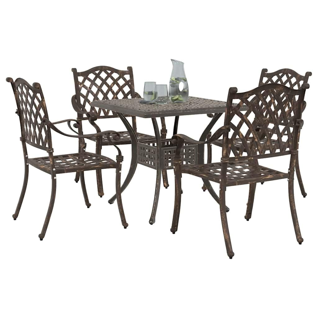 Ensemble de 5 meubles de jardin traditionnels en fonte d'aluminium avec 1 table de 80 x 80 cm et 4 chaises, salon à manger classique pour terrasse et jardin