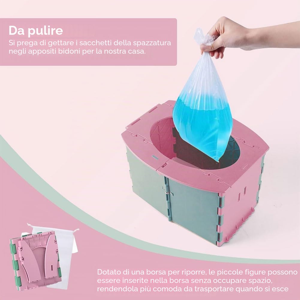 Pieghevole WC per Bambini,Sedile Portatile Vasetto per Bambini,Sedile WC Pieghevole per Bambini,Toilette Pieghevole per Bambini,Vasino Portatile per Bambini da Viaggio,Verde rosa