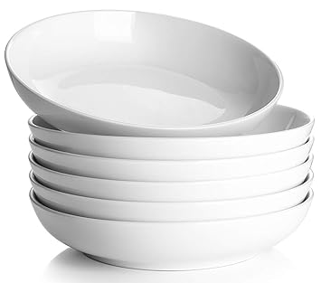 Y YHY 30oz Porcelain Pasta/Salad/Soup Bowls, Large Serving Bowl Set, Wide & Flat, Set of 6, White