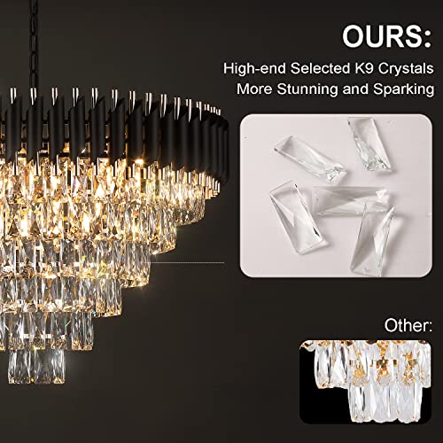 Image of Black and Gold Crystal Chandeliers 30 inch Modern Dining Room Chandelier Round