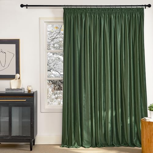 PONY DANCE Cortinas 3 Metros con Ganchos para Rieles, Cortinas Opacas Termicas de Terciopelo (300 g/m2) Grueso para Salon/Dormitorio 1 Panel,300x240cm,Verde
