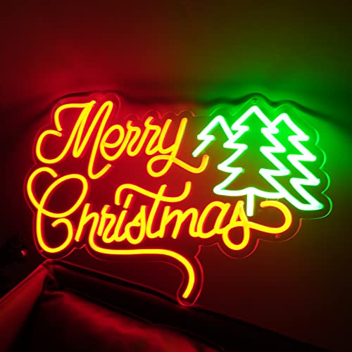 Image of Neon Signs Merry Christmas Tree Neon Lights for Wall Decor LED Neon Light Sign Lighted for Window Bedroom Christmas Party Decorations 23.6x14.35''
