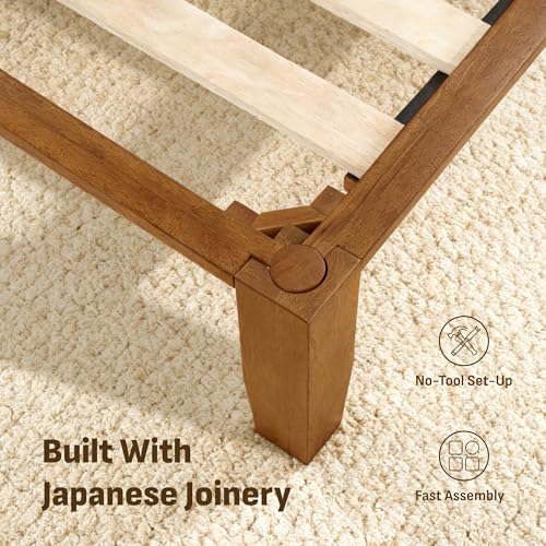 Image of Softa Mikor Queen Japanese Joinery Bed Frame, Solid Rubberwood, 1500 Lbs Heavy Duty Slats Support, SGS Certified, 15-Min No-Tool Assembly, Noise-Free, Under-Bed Storage, No Box Spring Needed