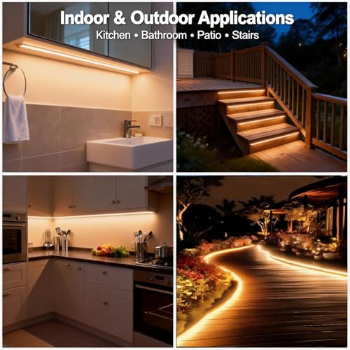 Tira de LED COB impermeable IP67 16.4 pies 3000K 480 LEDs/m miniatura 6