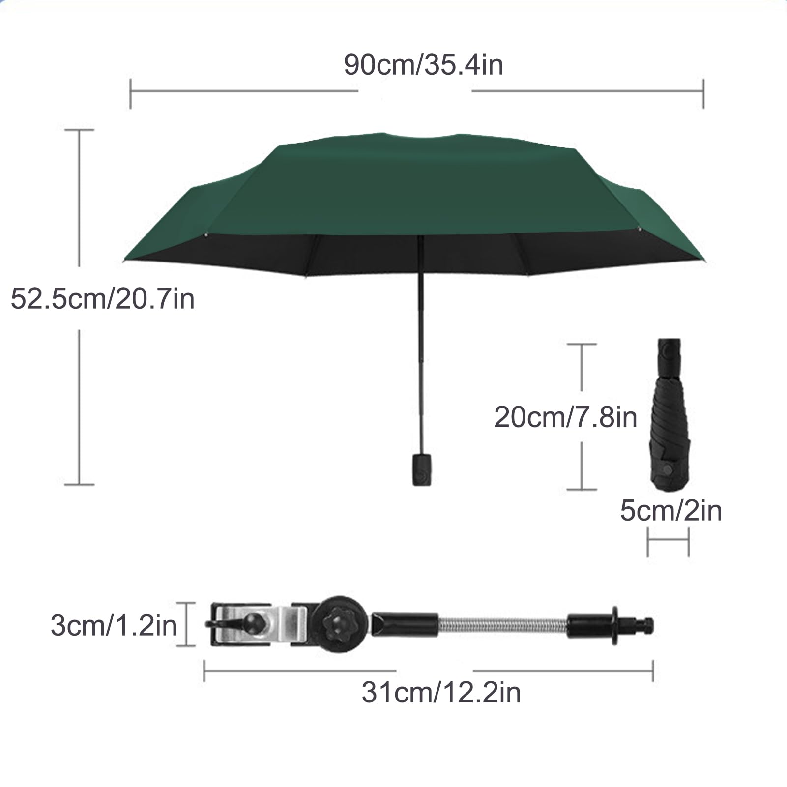 Ombrello da 90 Cm Con Morsetto per Sedia, Regolabile e Impermeabile per Sdraio, Rotelle, Passeggino, Campeggio (#2)