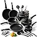 NOVRY 27 Piezas Batería de Cocina Antiadherente, Juego Completo con Sartenes, Cazos, Ollas y Utensilios, Fácil de Limpiar, Calentamiento Uniforme, Compatible con Estufa de Gas, Eléctrica e Inducción
