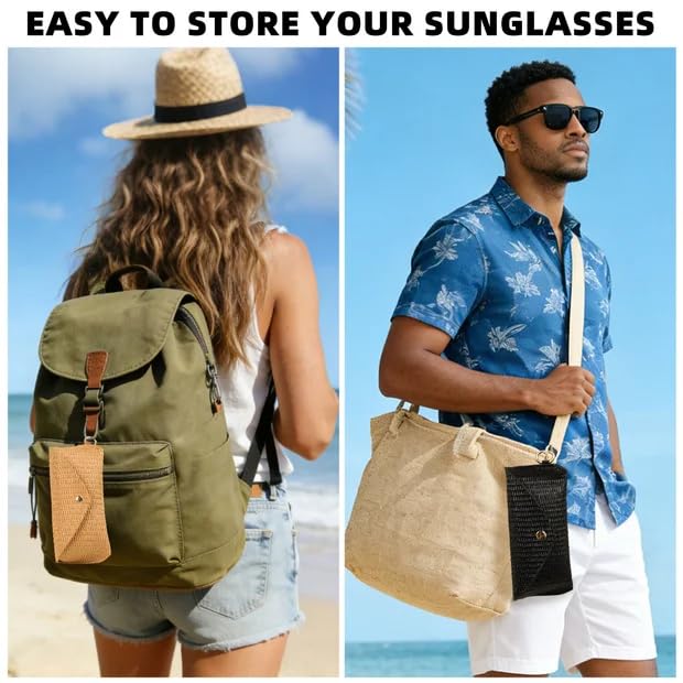 Image of Straw Sunglasses Case Hard Shell Glasses Eyeglass Travel Pouch Women Men Eyewear Organizer Holder with Clip