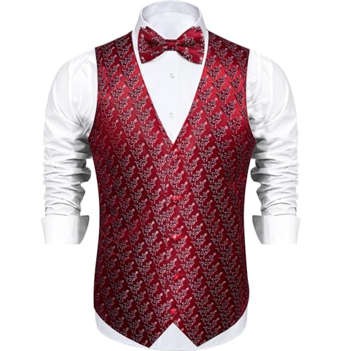 Christmas Men's Vest Tie Sets 6Pcs Suit Vest Tie and Bow Tie Pocket Square Cufflinks Lapel Pin for Men Holiday Party4