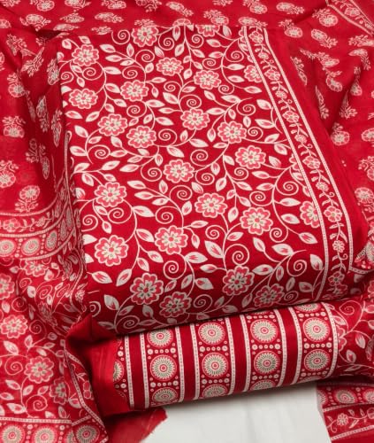 Image of DRAVINAM Trends Women's Premium Cambric Cotton Jaipuri Printed Unstitched Salwar Suit Dress Material with Mulmul Cotton Dupatta