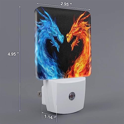 Image of Fiery Dragon LED Plug-in Night Lamp 2 Piece Set, Auto Sensor Nightlights Set of 2 for Bedroom Bathroom