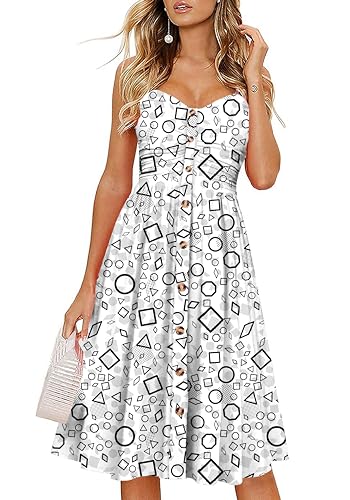 Image of Women's Summer Casual Dress Florals Buttons Down Ruched Sweetheart Neck Sleeveless Midi Sundress