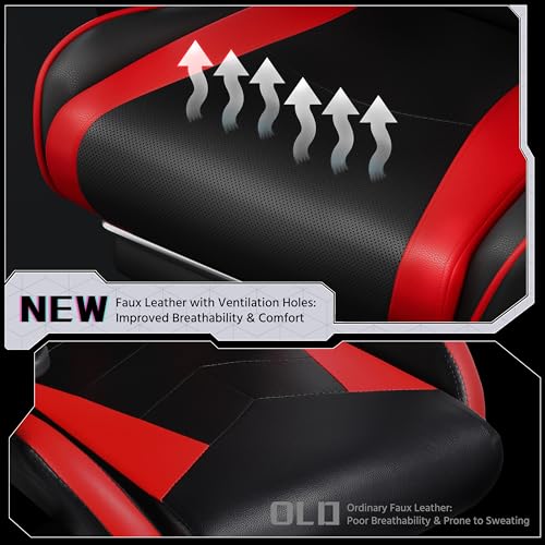 Yaheetech Gaming Chair with Massage Lumbar Support & Footrest, Black/Red by Yaheetech - Used condition - Image 6