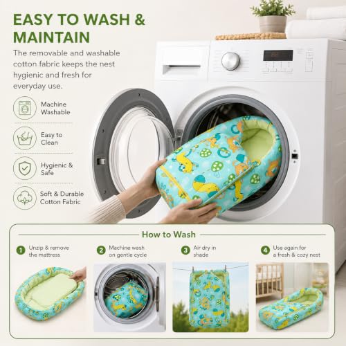 Image of Safe-O-Kid Baby Sleeping & Carry Nest (0-6 Months) | Cotton Fabric, Zipper Closure, Travel-Friendly Baby Bed, Foldable Bedding for Newborns, Green