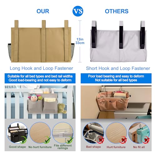 Image of Surblue Caddy Hanging Organizer Bedside Storage Bag for Bunk and Hospital Beds (Khaki)