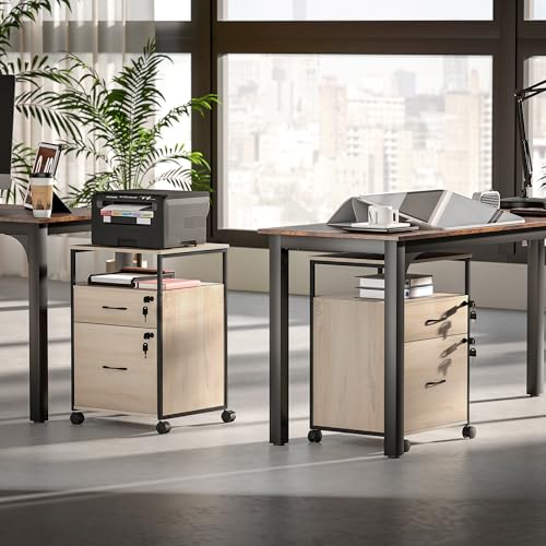 Vinsetto Cajonera de Oficina con 2 Cajones, Cajonera de Escritorio con Ruedas, Barra Colgante, Cerradura y 2 Llaves para A4 Carta, Archivador Móvil para Estudio, 44x40x66,5 cm, Natural - imagen 9