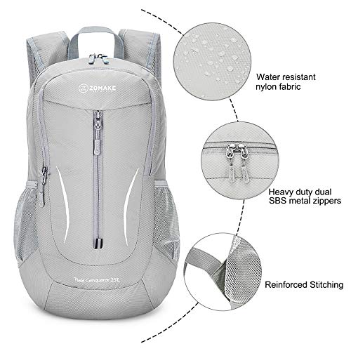 Image of ZOMAKE Ultra Lightweight Packable Backpack 25L, Foldable Hiking Backpacks Water Resistant Small Folding Daypack for Travel(Sliver Grey)