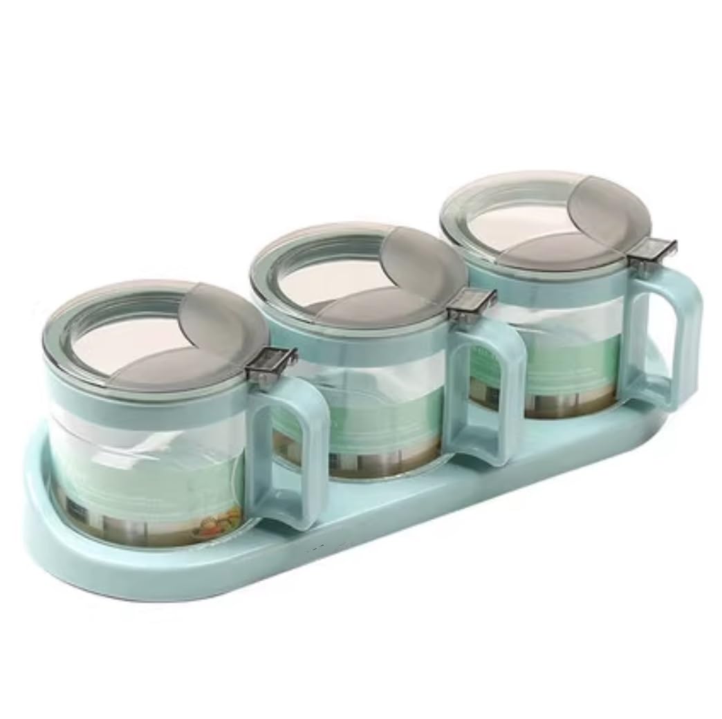 Küchenbehälter Für Salz Gewürzglas-Set, Gewürzflasche, Glas, Kunststoff, Gewürzdosen-Set Für Die Küche Zu Hause Für Zucker Salz Aufbewahrung(3 Pieces)