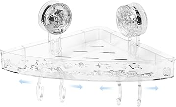 رف تخزين جداري أكريلك متين – تصميم عصري وشفاف بحامل دش زاوية مقاوم للماء والرطوبة – تثبيت قوي بدون مسامير – احصل عليه من (FASHION.HOME).