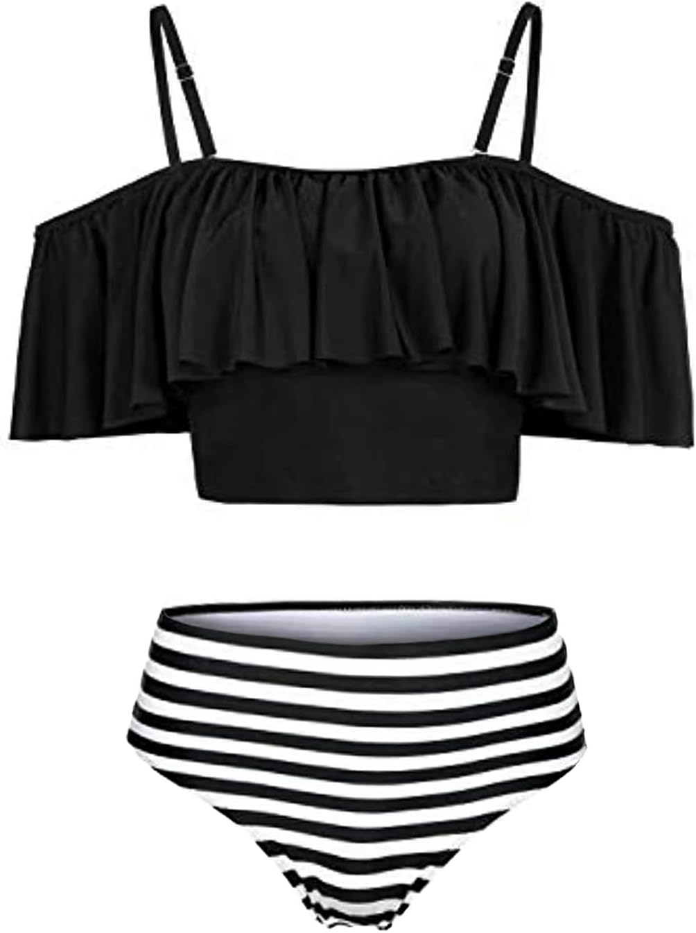 Women Swimsuit Bikini Set Floral Scoop Neck High Waisted Two Piece Bathing Suit - Image 6