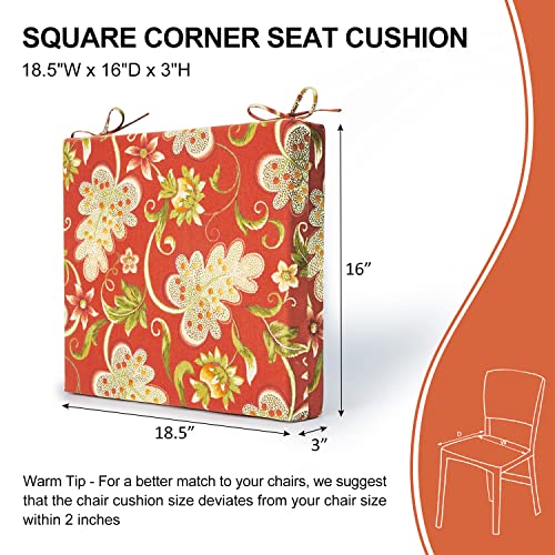 Wellsin Outdoor Chair Cushions For Patio Furniture - Patio Chair Cushions Set Of 4 - Waterproof Square Corner Outdoor Seat Cushions 18.5"X16"X3", Flower Red #TOP2