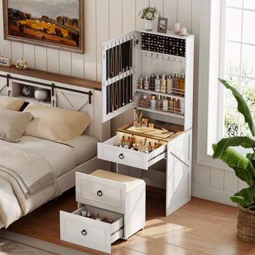 MDGC Makeup Vanity Desk with Mirror and Lights,Small Vanity Desk