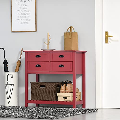 Homcom Sideboard Buffet Cabinet, Storage Serving Console Table With 4 Drawers And Slatted Bottom Shelf, Coffee Bar Cabinet For Kitchen, Living Room, Red #TOP1