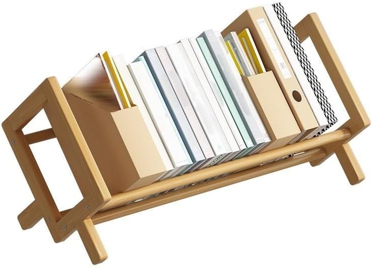 Azonee Bamboo Desktop Bookshelf Organizer, Book Storage Rack for Office and Home, Multi-Function CD Magazine Display Stand, Compact & Stylish