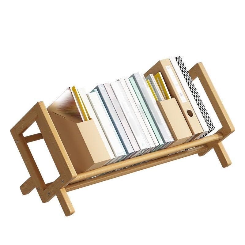Azonee Bamboo Desktop Bookshelf Organizer, Book Storage Rack for Office and Home, Multi-Function CD Magazine Display Stand, Compact & Stylish
