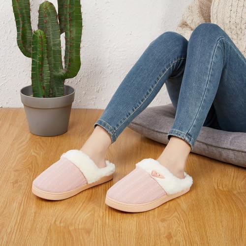 NineCiFun Women's Slip on Fuzzy House Slippers Memory Foam Slippers Scuff Outdoor Indoor Warm Plush Bedroom Shoes with Faux Fur Lining2