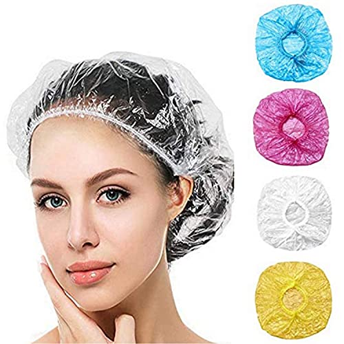 ATNKE 400 gorros de pelo de ducha desechables transparentes, envueltos individualmente, grandes y gruesos, impermeables, de plástico para mujeres, spa, uso doméstico, hotel y peluquería, viajes Cover