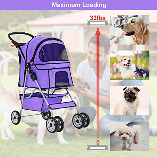 BestPet Pet Stroller Cat Dog Cage Stroller Travel Folding Carrier - Image 7