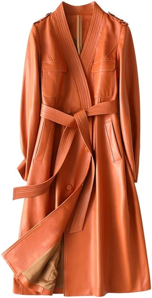 Spring and Autumn Long Women's Deep V-Neck Breasted Belted Trench Coat