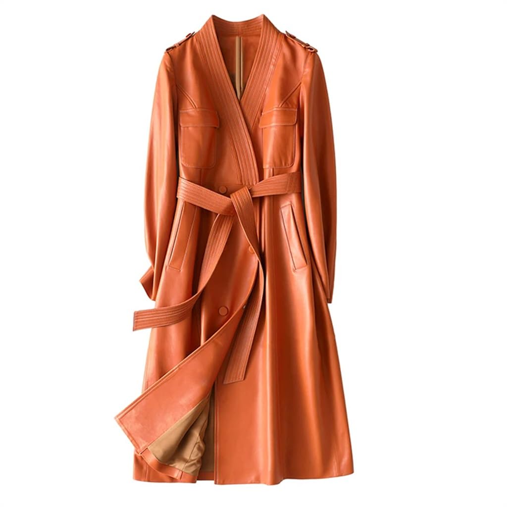 Spring and Autumn Long Womens Deep V-Neck Breasted Belted Trench Coat