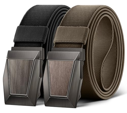 Image of BULLIANT 2-Pack Men Stretch Tactical Web Belt-Trimmable 1.5 inch-Adjustable Fit | Smooth Sliding | Adjustable for Precise Fit | Tailored Size | Rugged Nylon for Heavy Duty, hiking, Hunting