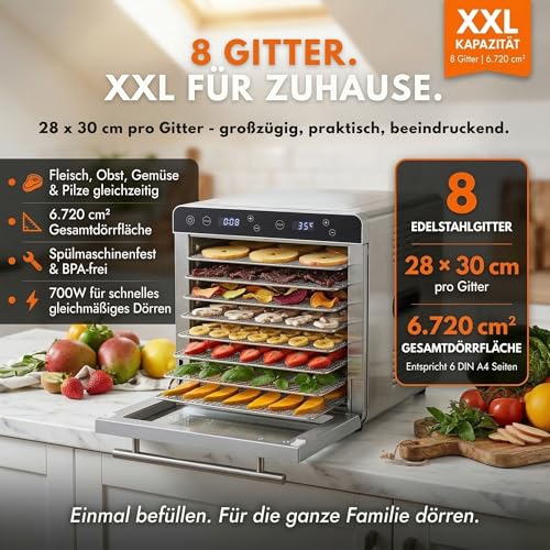Foto von Sommertal Dörrautomat Silence 700 XXL | 8 Edelstahlgitter, 700W, BPA-frei