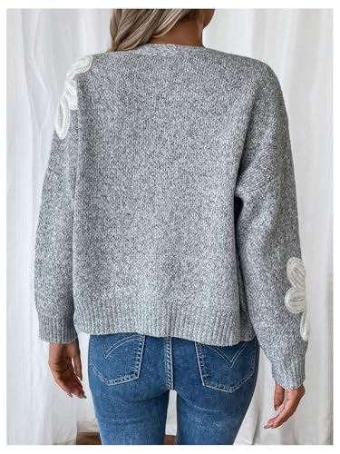 Image of SHENHE Women's Flora V Neck Button Down Cardigan Drop Shoulder Elegant Flower Sweater Outerwear