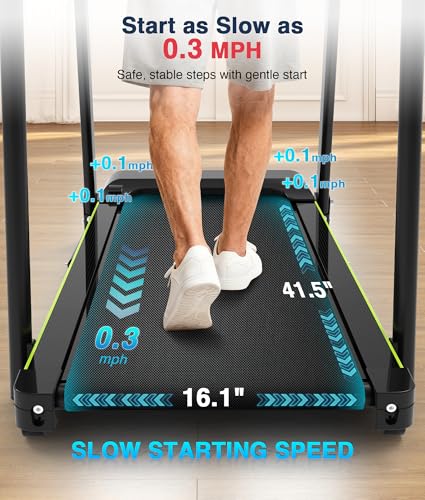 Image of Redliro Walking Treadmill for Seniors with Long Handrails - 0.3 MPH Slow Start, 300 lb Capacity Recovery Foldable Treadmill for Home, 0-2% Incline Fully Flat, Auto Lubrication