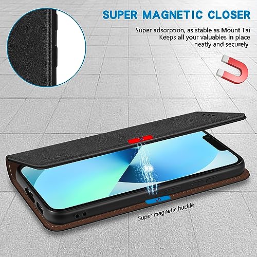 Image of ZZXX for iPhone 13 Wallet Case Strong Magnetic 6.1 inch,Black