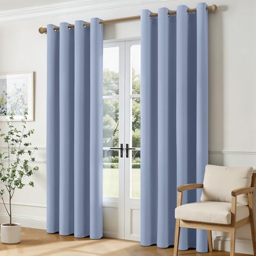 Image of MIULEE Sky Blue Blackout Bedroom Curtains Drapes 96 Inch Long 52 inchx96 inch | Grommet Top, Room Darkening Window Drapes, Privacy Protection, Thermal Insulated, Heat Blocking, Light Blocking